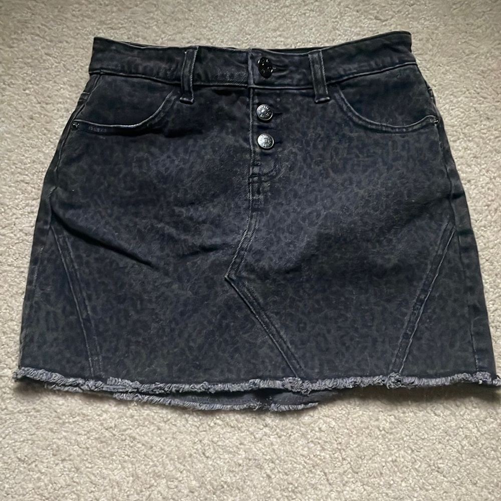 Animal Print Black Denim Skirt